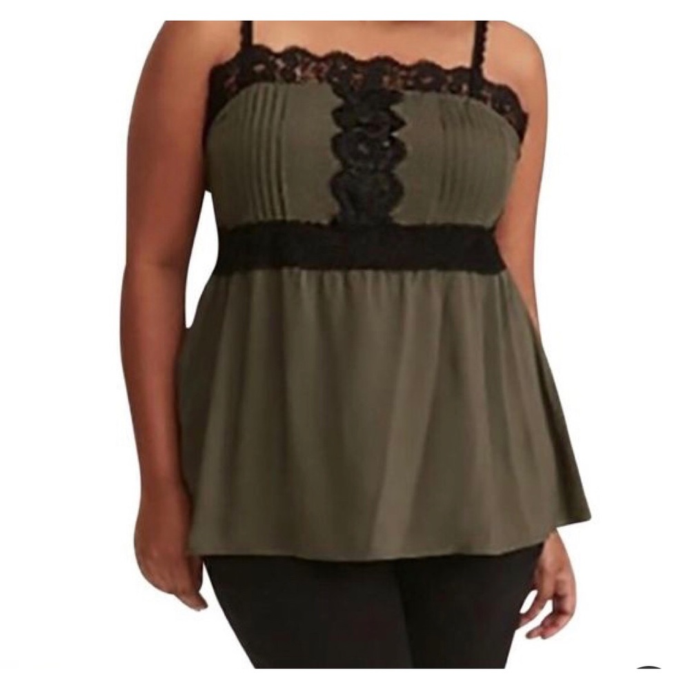 Torrid olive green lace trim cami 2X
